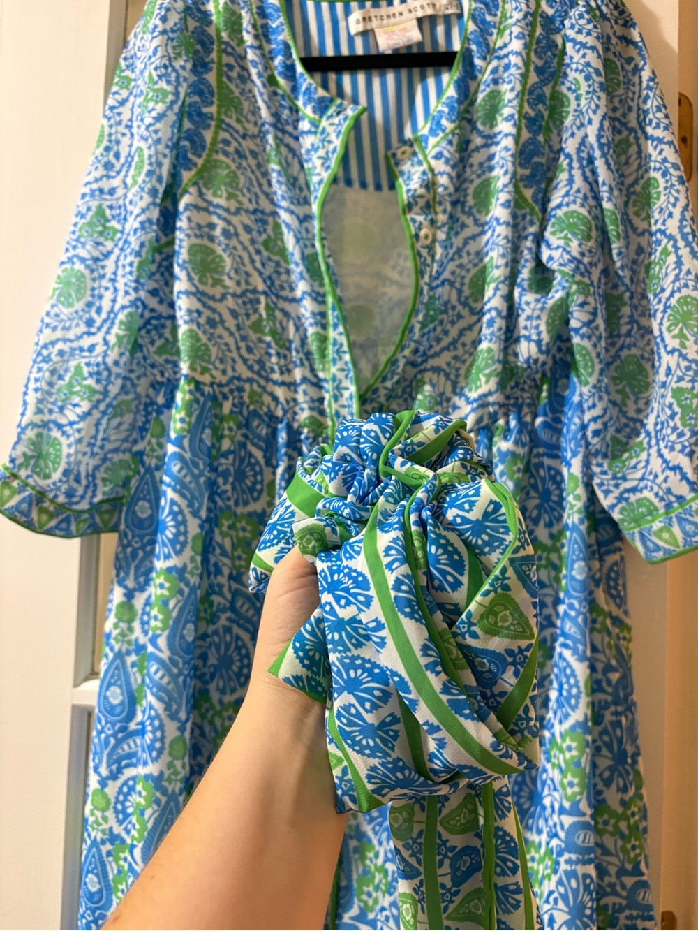 Gretchen Scott Designs Blue & Green Printed Mini Dress - Picture 5 of 8
